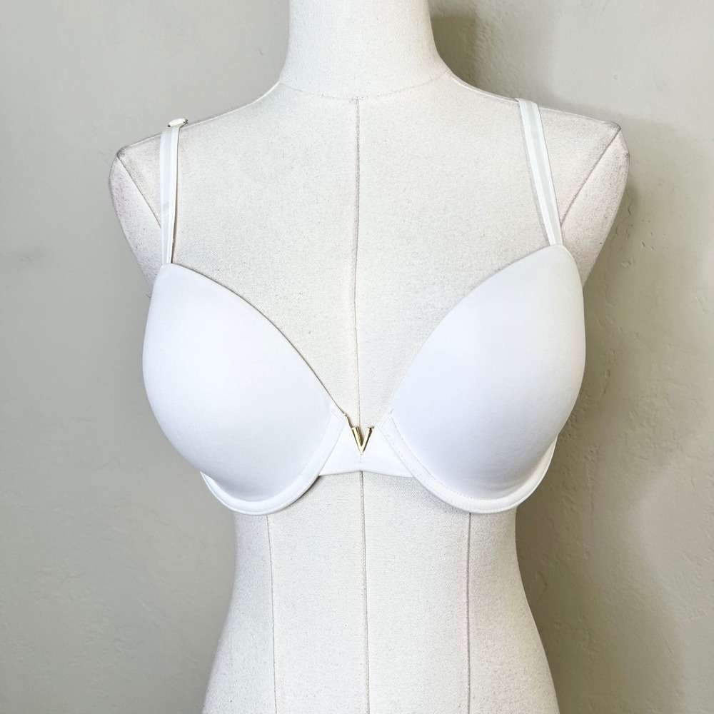 Victoria's Secret White Lined Demi Bra 34D Gold V Hardware Underwire